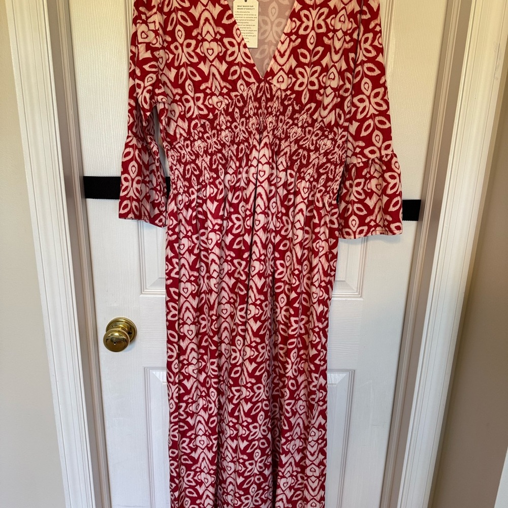Red and White Bell Sleeve V-Neck Sundress